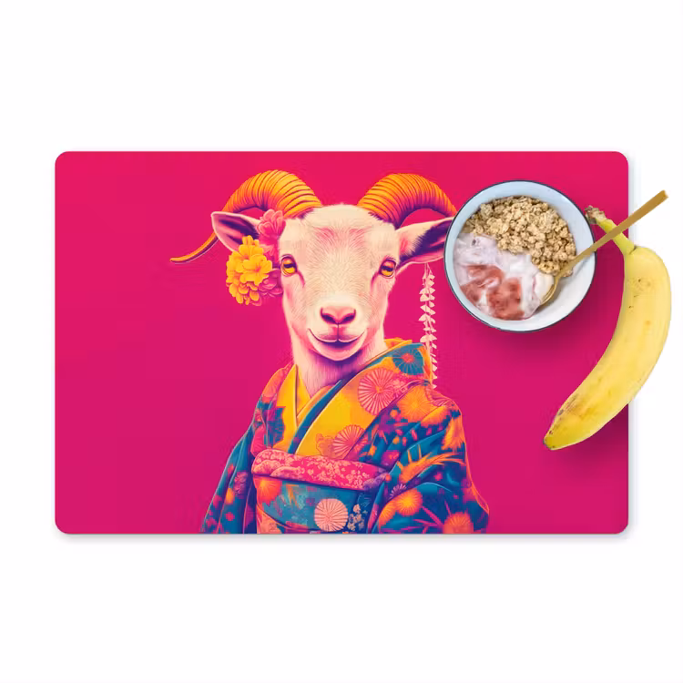 Placemat - 6 stuks - Geit - Hoorns - Kimono - Kleurrijk — 1