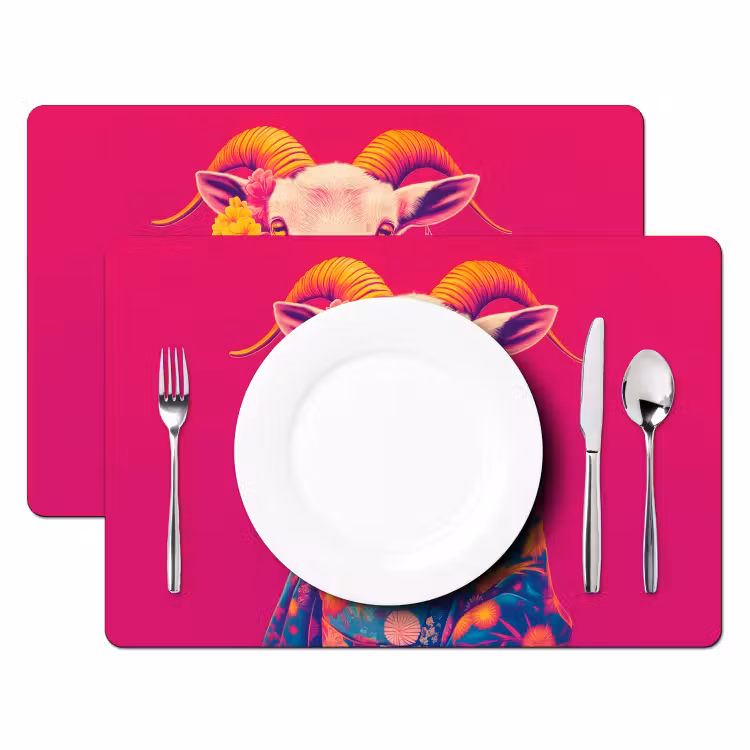 Placemat - 6 stuks - Geit - Hoorns - Kimono - Kleurrijk — 2