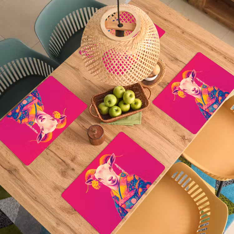 Placemat - 6 stuks - Geit - Hoorns - Kimono - Kleurrijk — 6