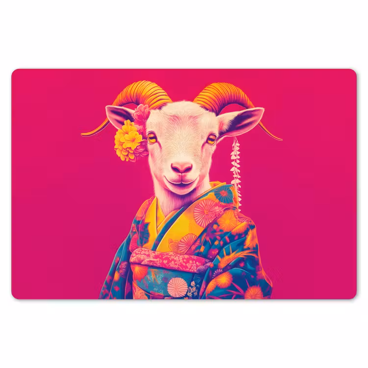 Placemat - 6 stuks - Geit - Hoorns - Kimono - Kleurrijk — 7