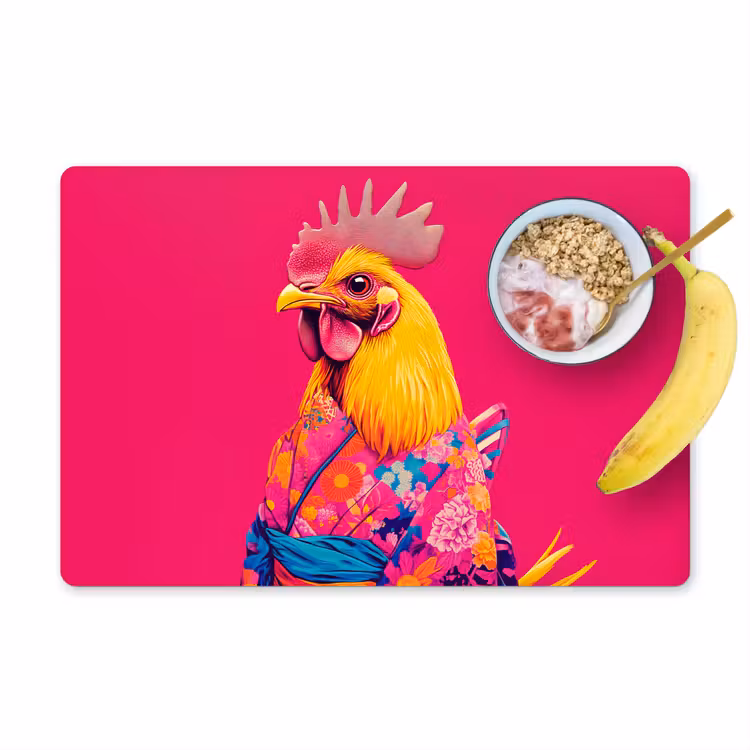 Placemat - 6 stuks - Haan - Kleurrijk - Kimono - Roze — 1