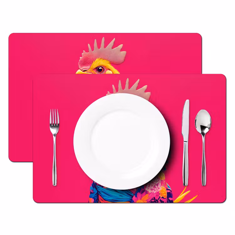Placemat - 6 stuks - Haan - Kleurrijk - Kimono - Roze — 2