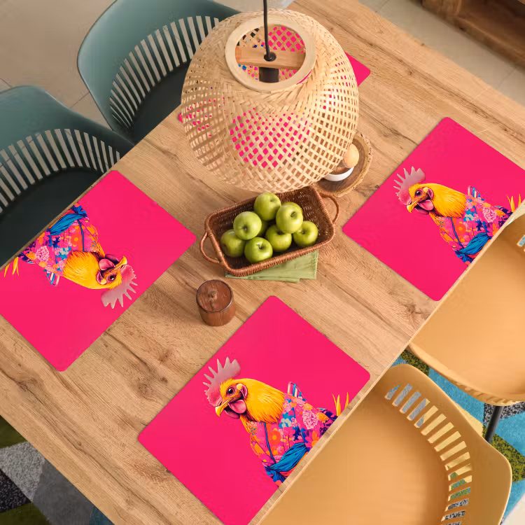 Placemat - 6 stuks - Haan - Kleurrijk - Kimono - Roze — 6