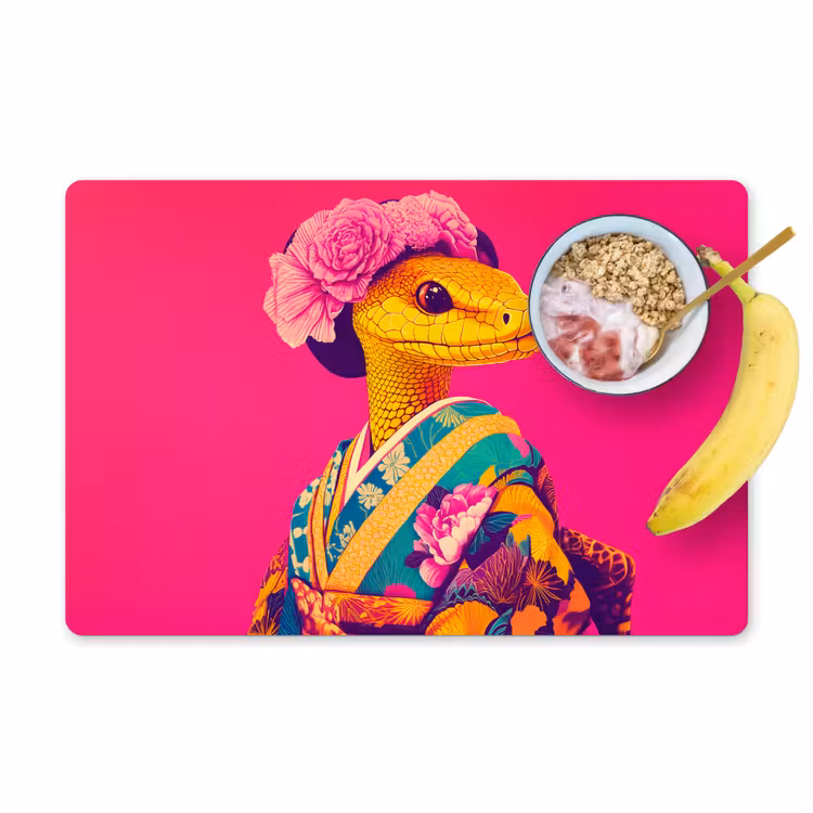 Placemat - 6 stuks - Hagedis - Bloemen - Roze - Kimono — 1