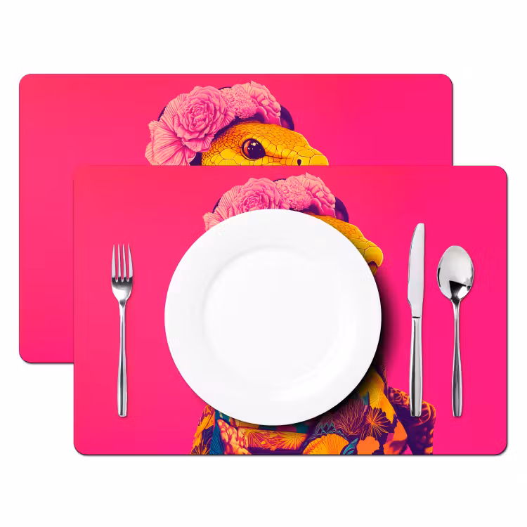 Placemat - 6 stuks - Hagedis - Bloemen - Roze - Kimono — 2