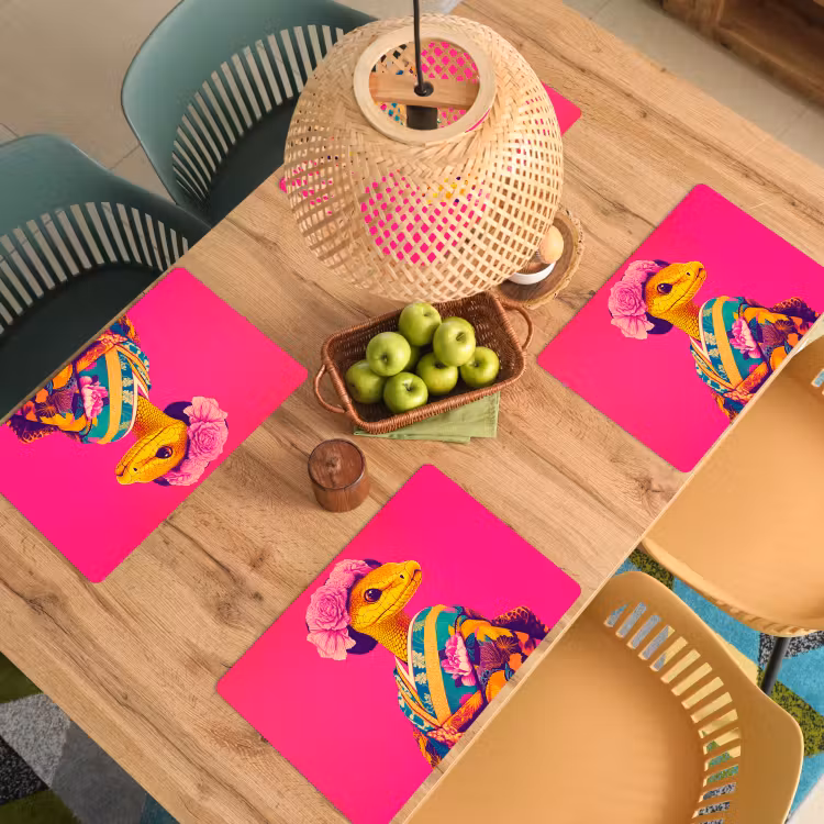 Placemat - 6 stuks - Hagedis - Bloemen - Roze - Kimono — 6