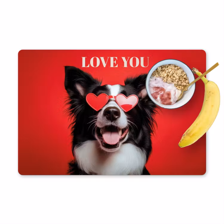 Placemat - 6 stuks - Hond - Hartjesbril - Loveyou - Rood — 1