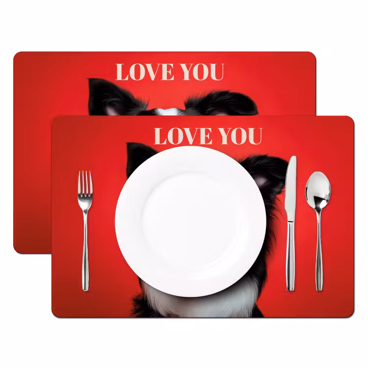 Placemat - 6 stuks - Hond - Hartjesbril - Loveyou - Rood — 2