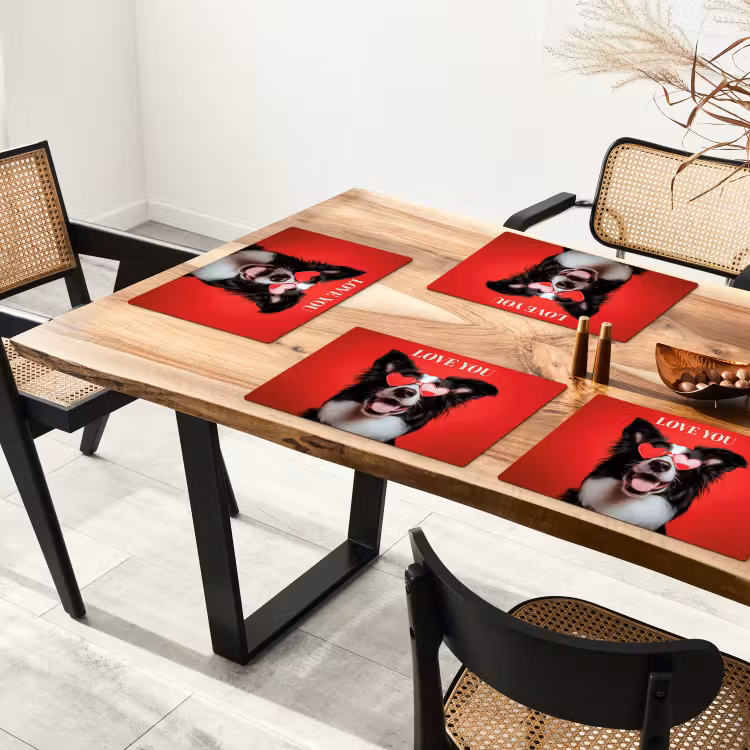 Placemat - 6 stuks - Hond - Hartjesbril - Loveyou - Rood — 5
