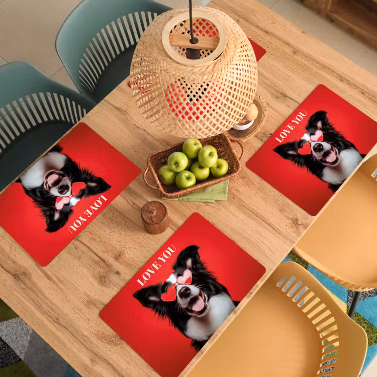 Placemat - 6 stuks - Hond - Hartjesbril - Loveyou - Rood — 6