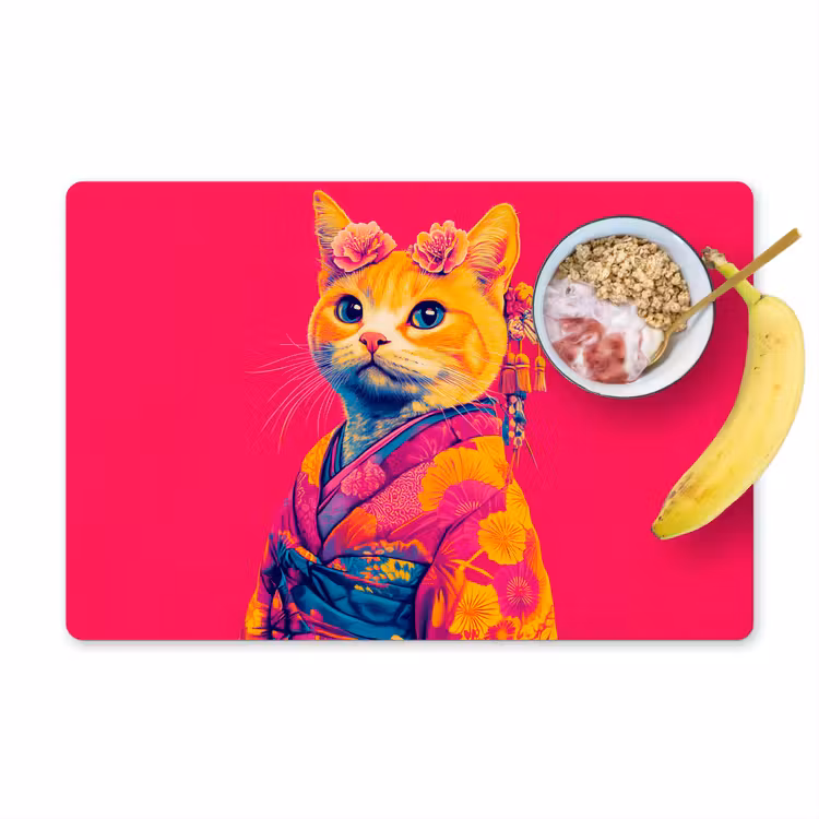 Placemat - 6 stuks - Kat - Kimono - Bloemen - Roze — 1
