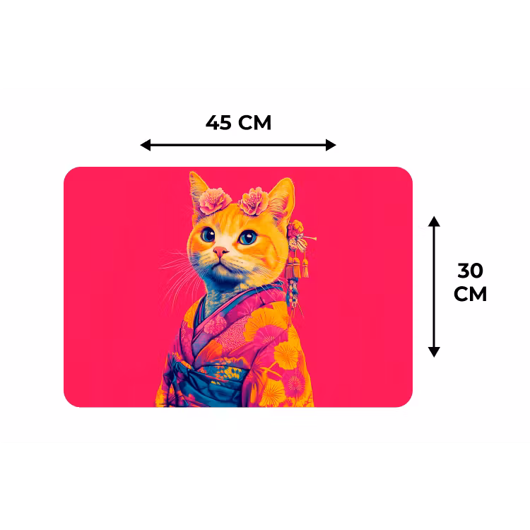 Placemat - 6 stuks - Kat - Kimono - Bloemen - Roze — 3
