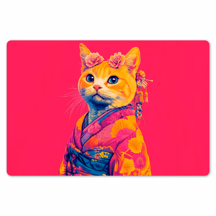 Placemat - 6 stuks - Kat - Kimono - Bloemen - Roze — 7