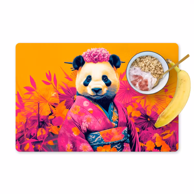 Placemat - 6 stuks - Kimono - Roze - Panda - Bloemenkroon — 1