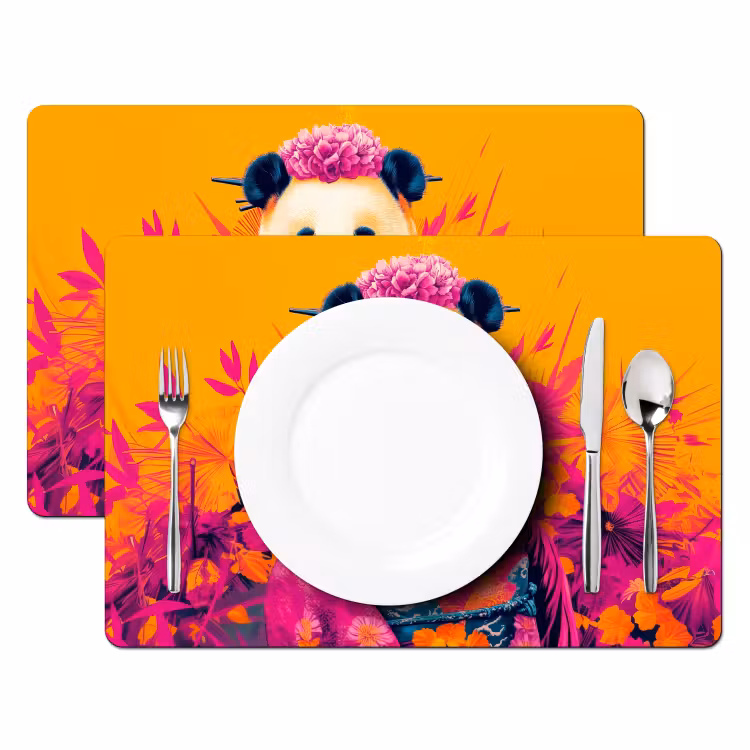 Placemat - 6 stuks - Kimono - Roze - Panda - Bloemenkroon — 2