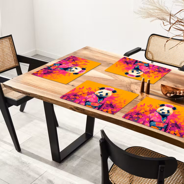 Placemat - 6 stuks - Kimono - Roze - Panda - Bloemenkroon — 5