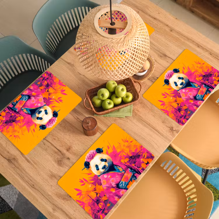 Placemat - 6 stuks - Kimono - Roze - Panda - Bloemenkroon — 6