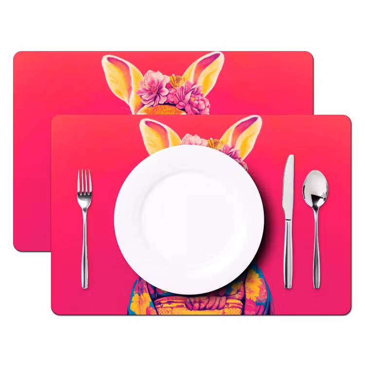 Placemat - 6 stuks - Konijn - Bloemen - Kleurrijk - Kimono — 2