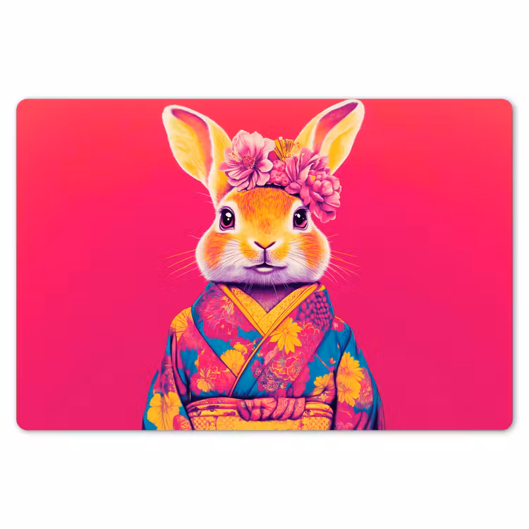 Placemat - 6 stuks - Konijn - Bloemen - Kleurrijk - Kimono — 7