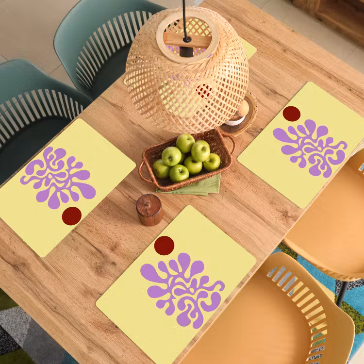 Placemat - 6 stuks - Koraal - Cirkel - Abstract - Geel — 6