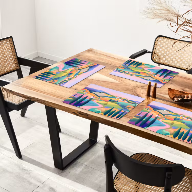 Placemat - 6 stuks - Landschap - Paars - Pastel - Huizen — 5