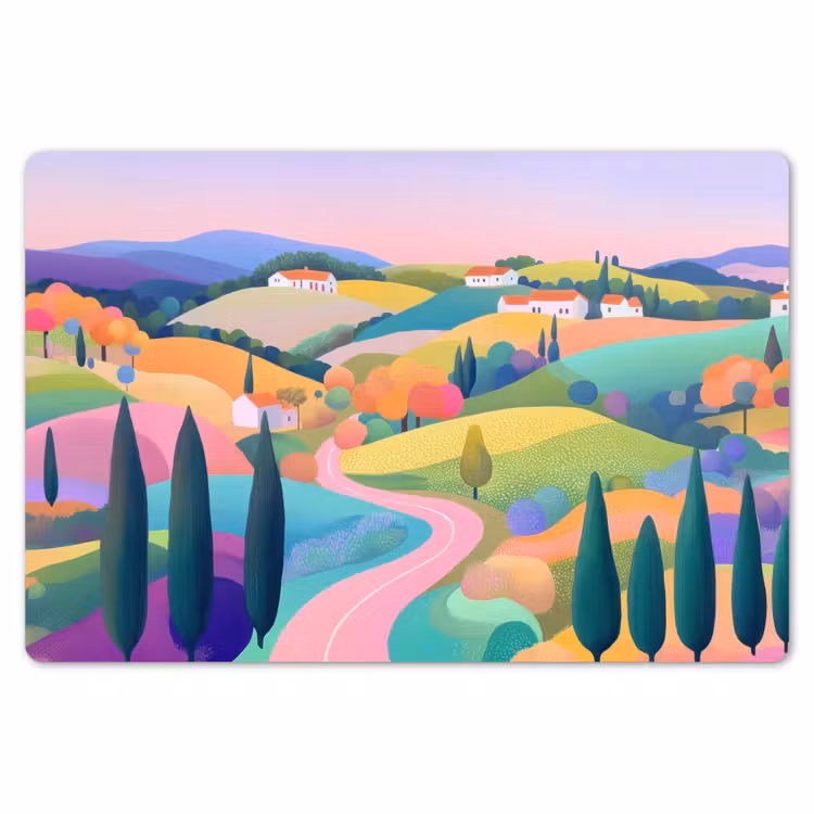 Placemat - 6 stuks - Landschap - Paars - Pastel - Huizen — 7