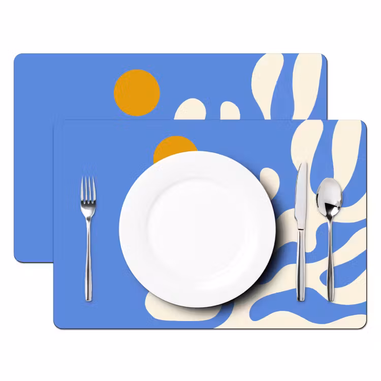 Placemat - 6 stuks - Minimalistisch - Organisch patroon - Blauw — 2