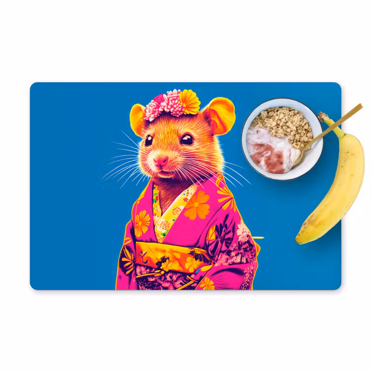Placemat - 6 stuks - Muis - Kimono - Bloemen - Blauw — 1