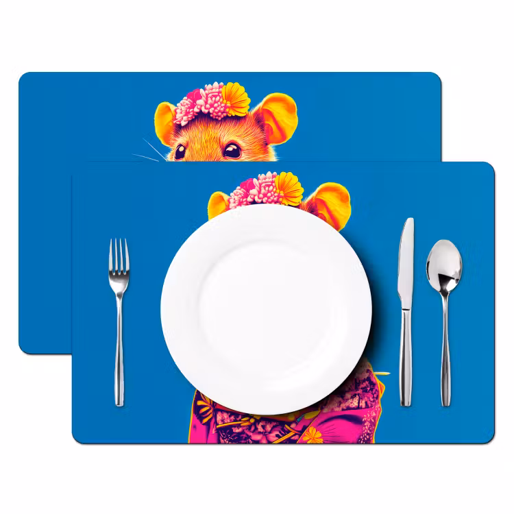 Placemat - 6 stuks - Muis - Kimono - Bloemen - Blauw — 2