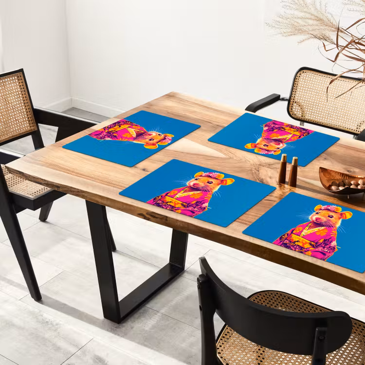 Placemat - 6 stuks - Muis - Kimono - Bloemen - Blauw — 5