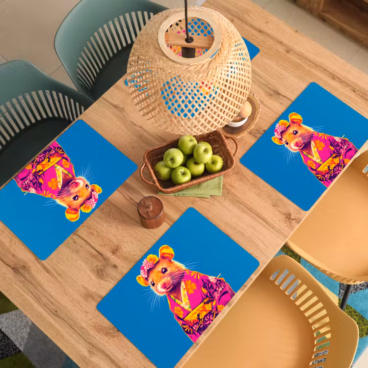 Placemat - 6 stuks - Muis - Kimono - Bloemen - Blauw — 6