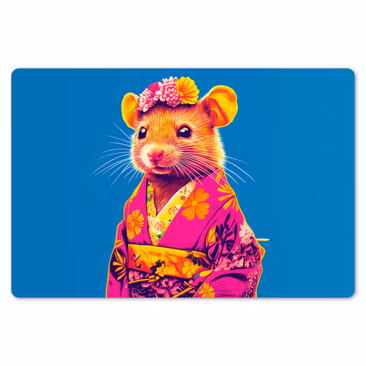 Placemat - 6 stuks - Muis - Kimono - Bloemen - Blauw — 7