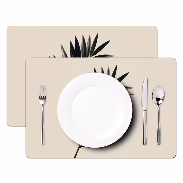 Placemat - 6 stuks - Palmblad - Subtiel - Groen - beige — 2