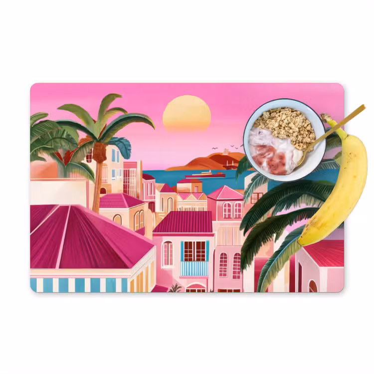 Placemat - 6 stuks - Stad - Roze - Palmbomen — 1