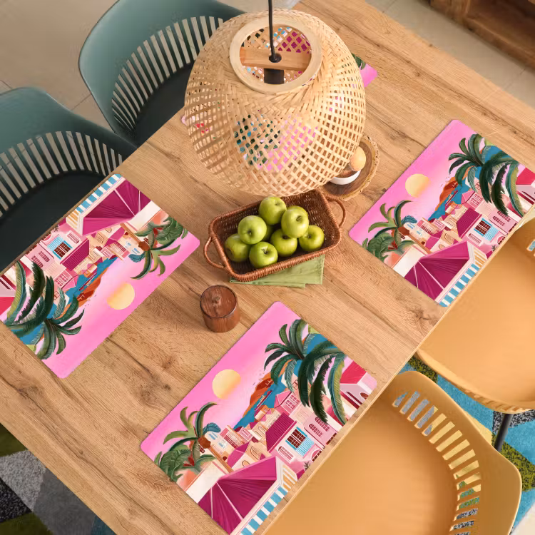 Placemat - 6 stuks - Stad - Roze - Palmbomen — 6