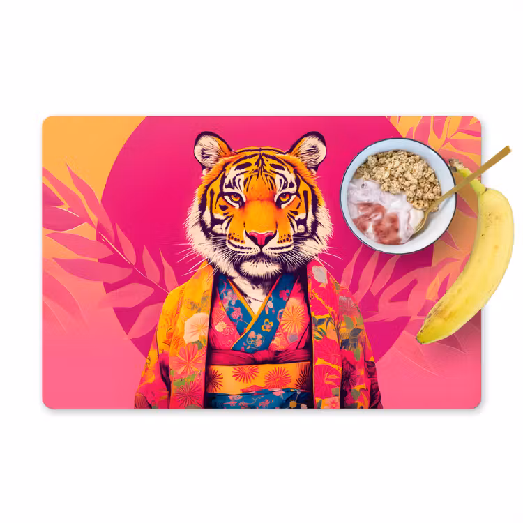 Placemat - 6 stuks - Tijger - Kimono - Planten - Roze — 1