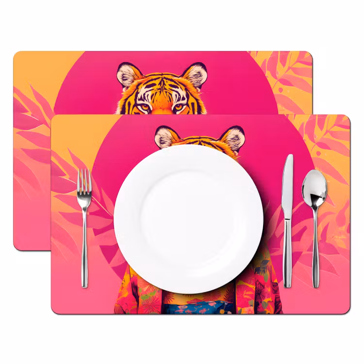 Placemat - 6 stuks - Tijger - Kimono - Planten - Roze — 2