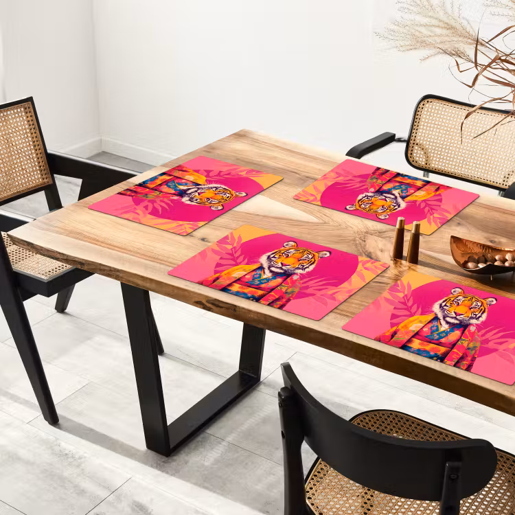 Placemat - 6 stuks - Tijger - Kimono - Planten - Roze — 5
