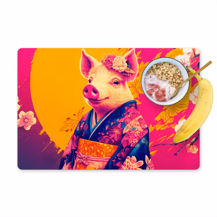 Placemat - 6 stuks - Varken - Bloemkroon - Kimono - Abstract — 1