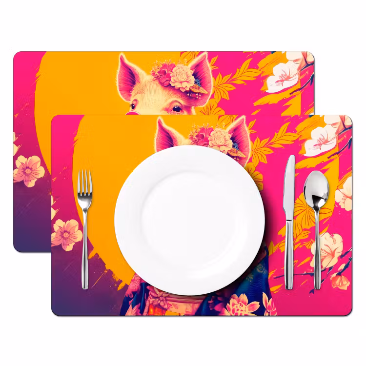 Placemat - 6 stuks - Varken - Bloemkroon - Kimono - Abstract — 2