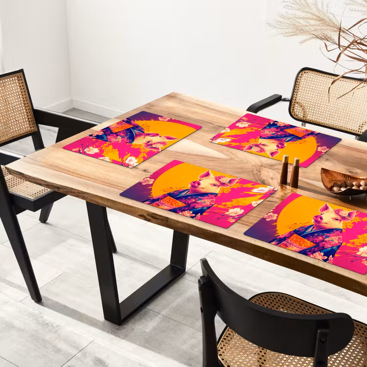 Placemat - 6 stuks - Varken - Bloemkroon - Kimono - Abstract — 5