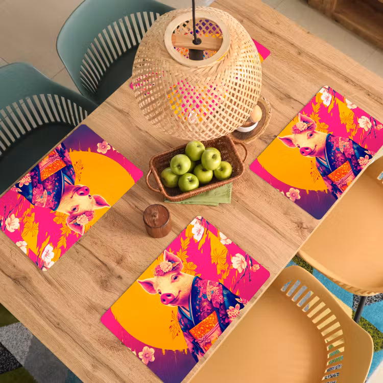 Placemat - 6 stuks - Varken - Bloemkroon - Kimono - Abstract — 6