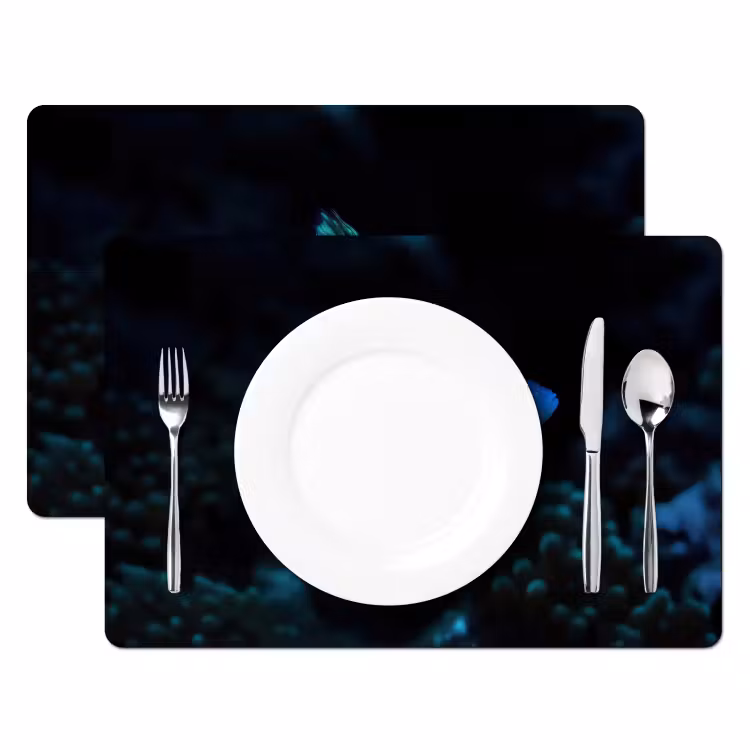 Placemat - 6 stuks - Vis - Stippen - Koraal - Blauw — 2