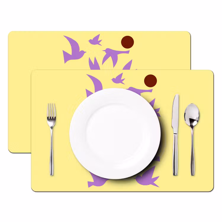 Placemat - 6 stuks - Vogels - Cirkel - Geel - Beweging — 2