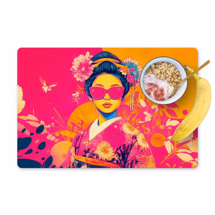 Placemat - 6 stuks - Vrouw - Zonnebril - Abstract - Oranje — 1