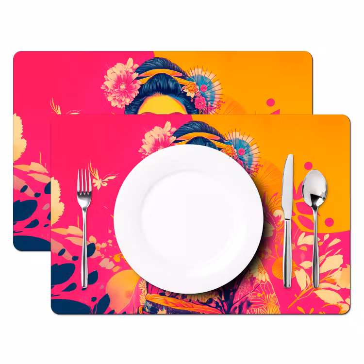 Placemat - 6 stuks - Vrouw - Zonnebril - Abstract - Oranje — 2