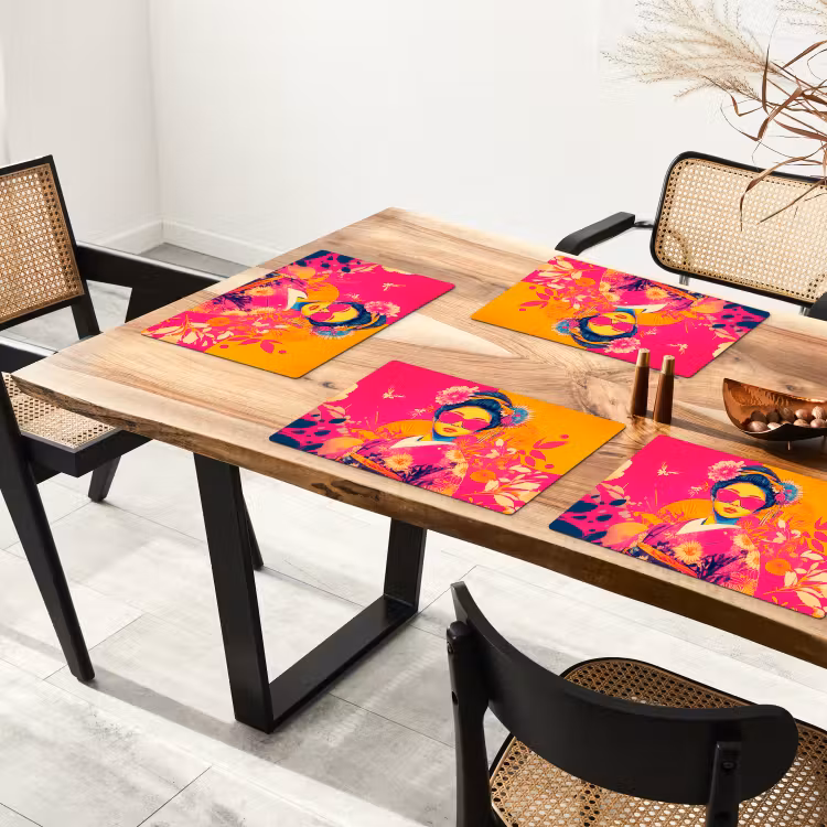 Placemat - 6 stuks - Vrouw - Zonnebril - Abstract - Oranje — 5