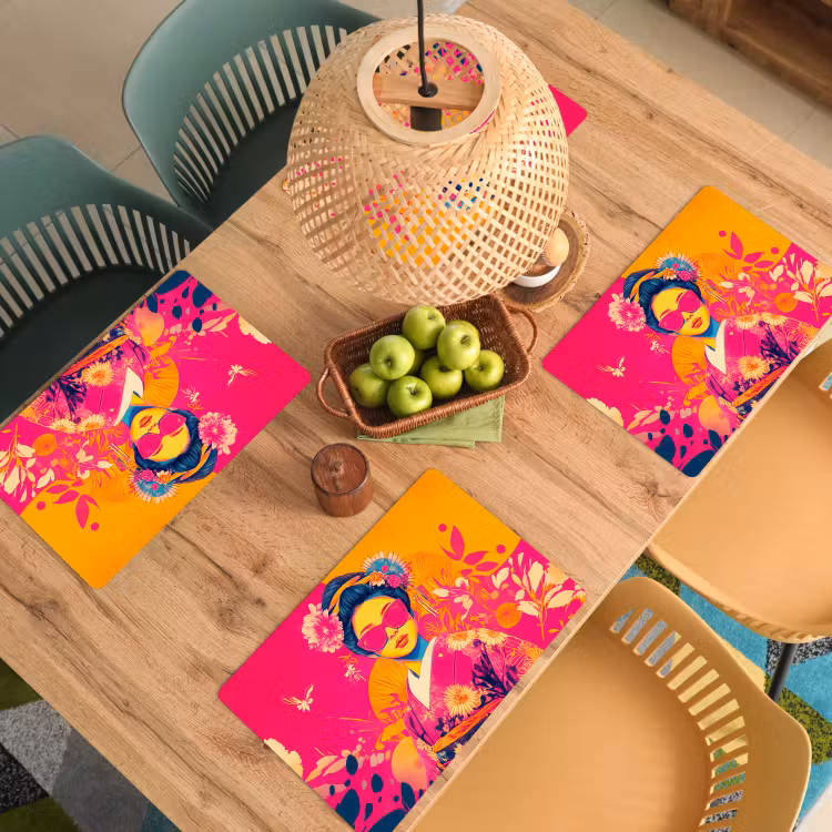 Placemat - 6 stuks - Vrouw - Zonnebril - Abstract - Oranje — 6