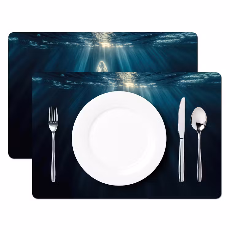 Placemat - 6 stuks - Walvis - Water - Zonnestralen - Blauw — 2