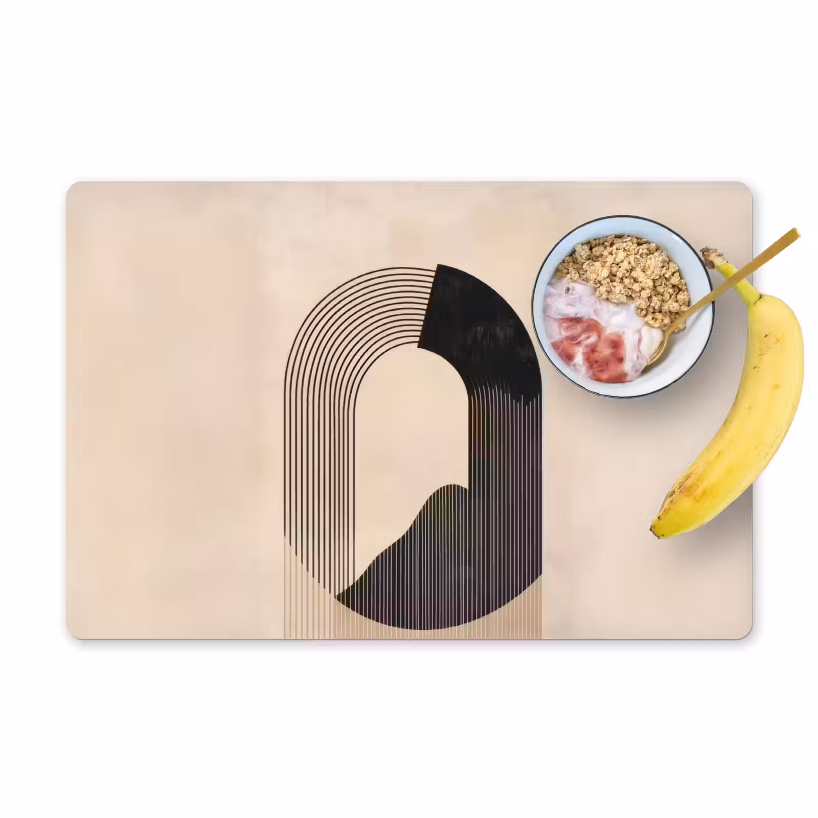 Placemat - 6 stuks - Grafisch gebogen motief - Beige — 1